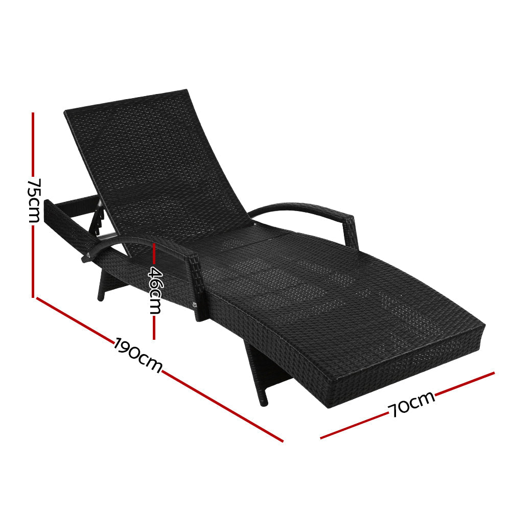 Sorrento Premium Set of 2 Outdoor Sun Lounge Chair with Cushion - Black
